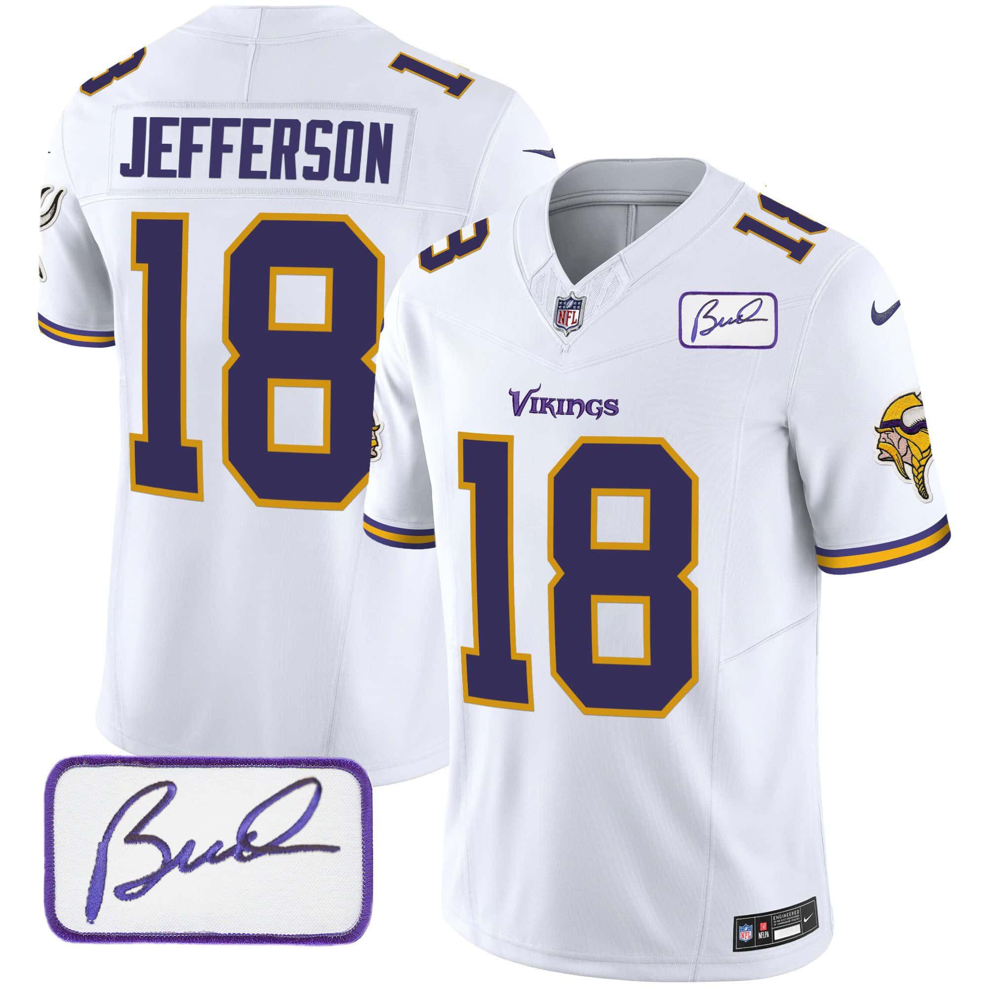 Men Minnesota Vikings #18 Jefferson White 2024 Nike Bud Grant Patch Classic Limited NFL Jersey style 2